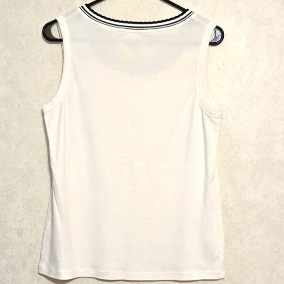 SZ L BRIGHT WHITE WITH NAVY TRIM TANK TOP - Picture 2 of 4